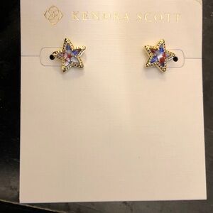 Kendra Scott Cassidy Gold Tone Star Stud Earrings Red White & Blue Illusion NWT